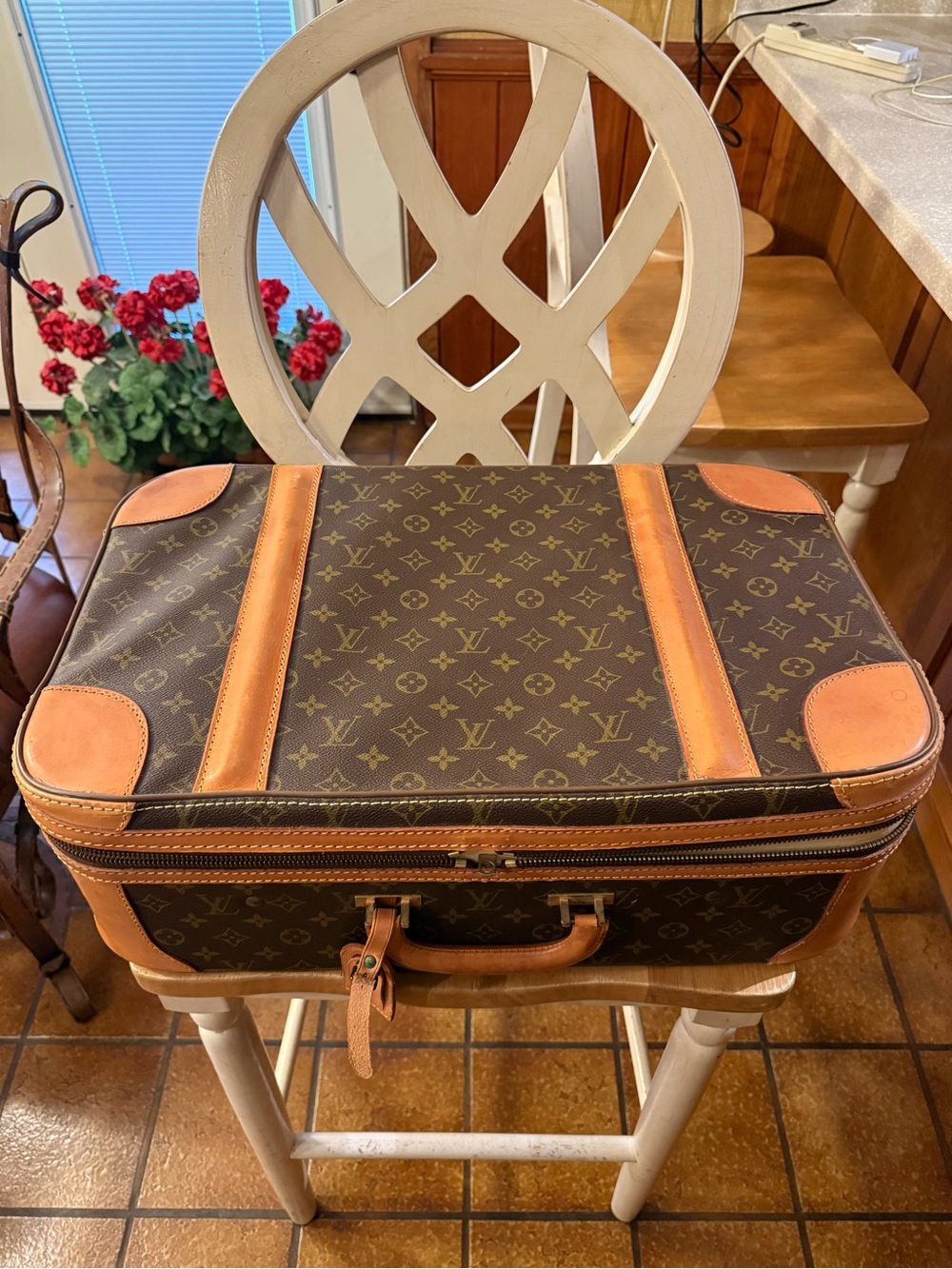 Louis Vuitton Brown Monogram Canvas Travel Case with Tan Leather Accents